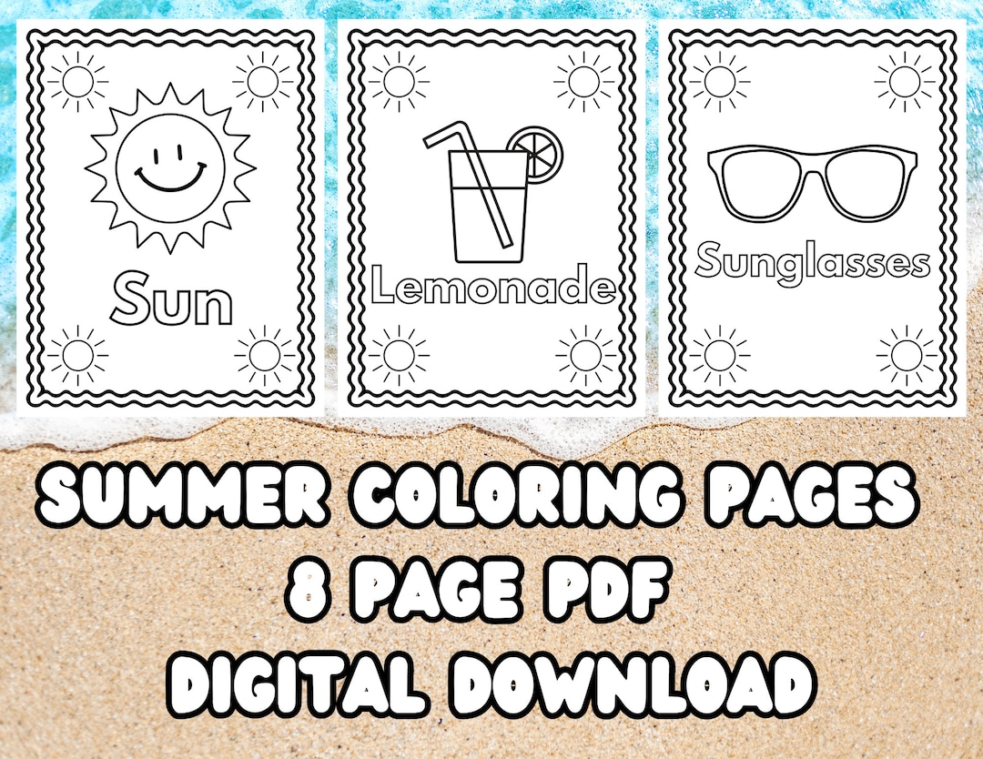 Summer Theme Coloring Pages, Summer Words Activity, 8 Page PDF Digital Download - Etsy