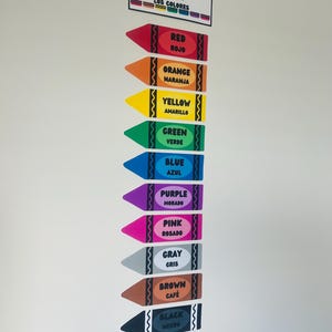 Printable Crayon Color Flashcards in English and Spanish | 11 Colors | Bilingual Learning Resource | Ready-to-Print Classroom Decor PDF