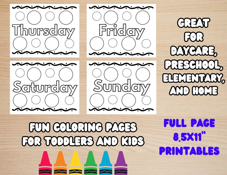 Printable 7 Days of the Week Coloring Pages for Toddlers and Kids, 7 ...