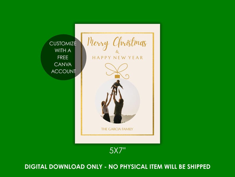 Editable Christmas Card Template Canva | 5x7 Holiday Photo Card ...