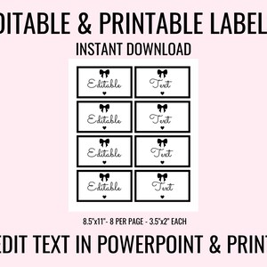 Bewerkbare afdrukbare tags – 3,5 x 2 inch labelsjabloon, bewerkbare tekst in PowerPoint, 8 per pagina, cadeaulabels, bedanklabels, aangepaste tags