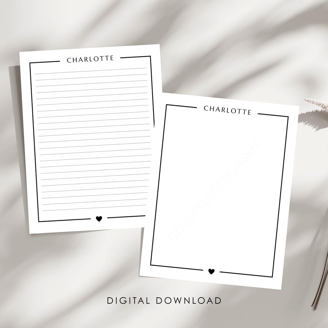 Personalized Stationery Printable PDF, Custom Name Writing Paper, Lined ...
