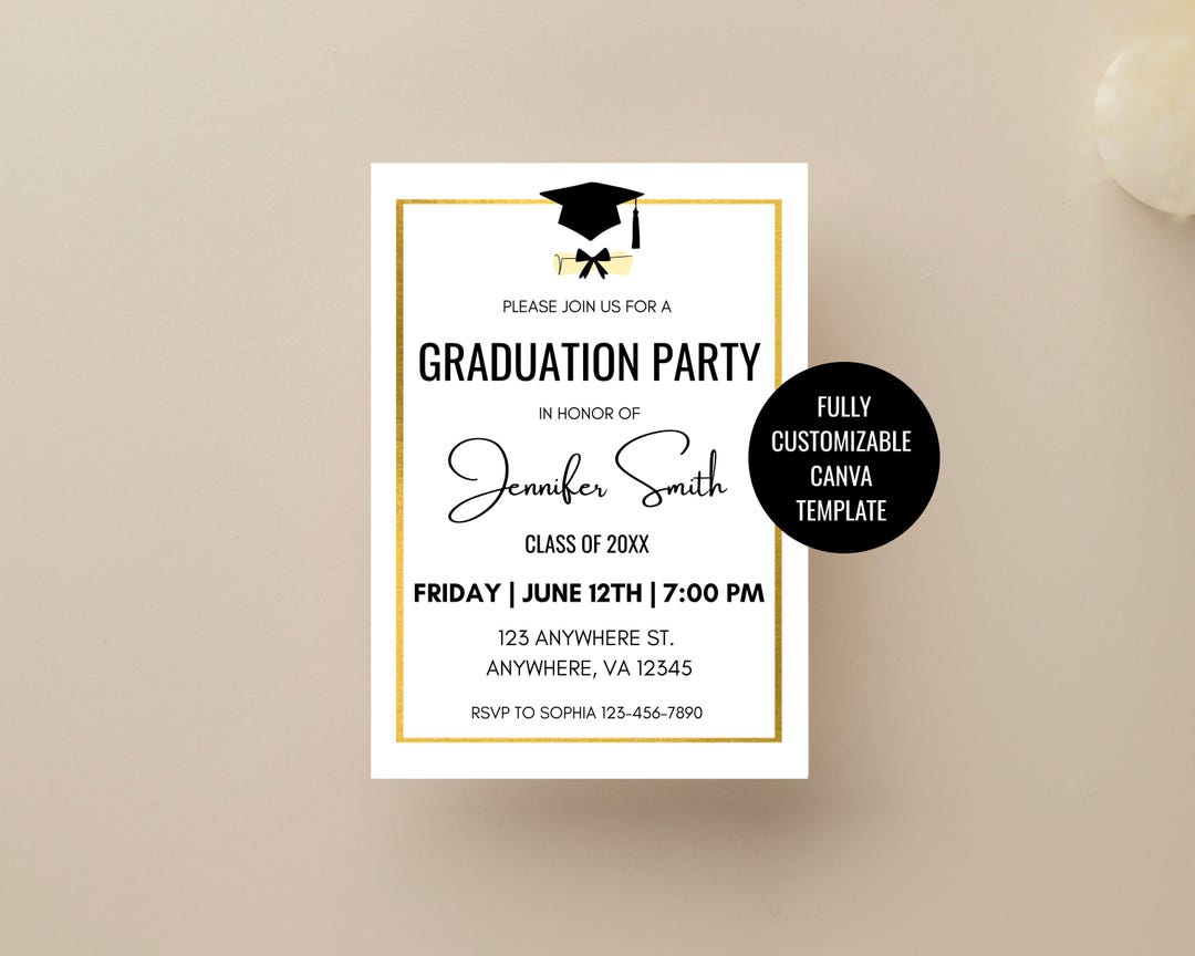 Graduation Party Invitation + Congrats Grad Banner | Canva Template ...