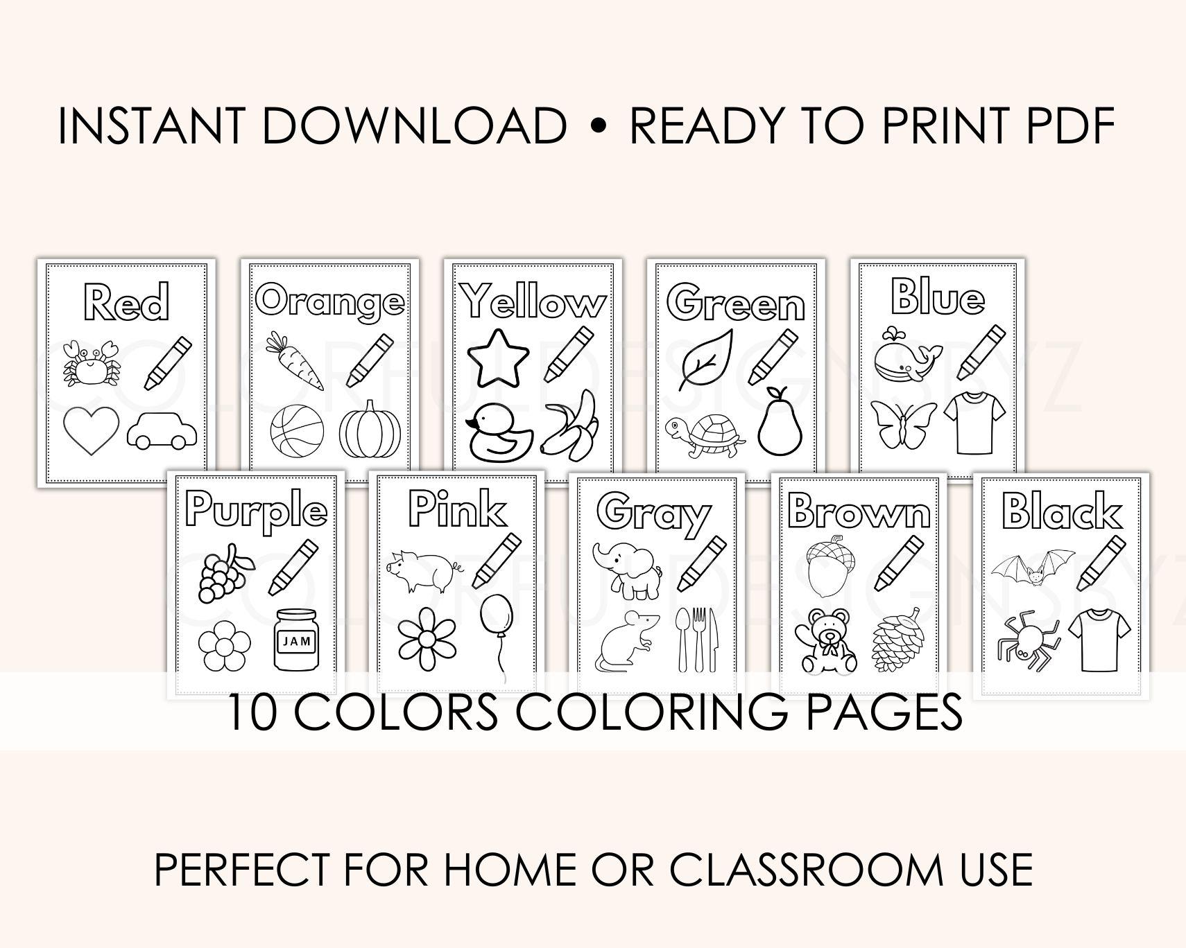Coloring Pages Printable | 10 Color Words + 11 Shapes | Fun and ...