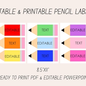 Editable Pencil Name Tags – 8"x3" & 6"x2" Sizes – Desk Name Plates – 8.5"x11" PowerPoint and Ready-to-Print PDF