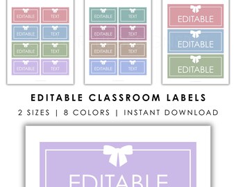 Editable Classroom Labels | Bow Name Tags | Teacher Labels | PowerPoint & Printable PDF | 3.5x2 + 7x3 | Instant Download