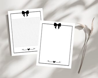 Gevoerd en blanco briefpapier met strikthema | 8,5 x 11 inch | Afdrukbare pdf direct downloaden
