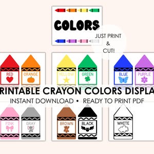 Buntstifte Farbe Karteikarten - Klassenzimmer Dekor - Kinder Farben Lernkarten - PDF Sofort-Download