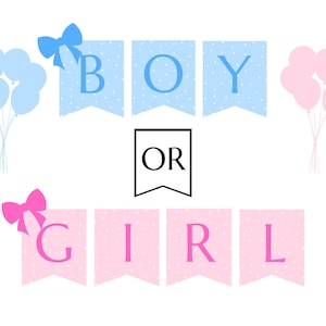 Utskrivbar könsavslöjningsbanderoll för pojke eller flicka | Rosa och blå gör-det-själv-babyshowerbanderoll | Könsavslöjningsfestdekor | Enkel gör-det-själv-dekoration PDF-nedladdning