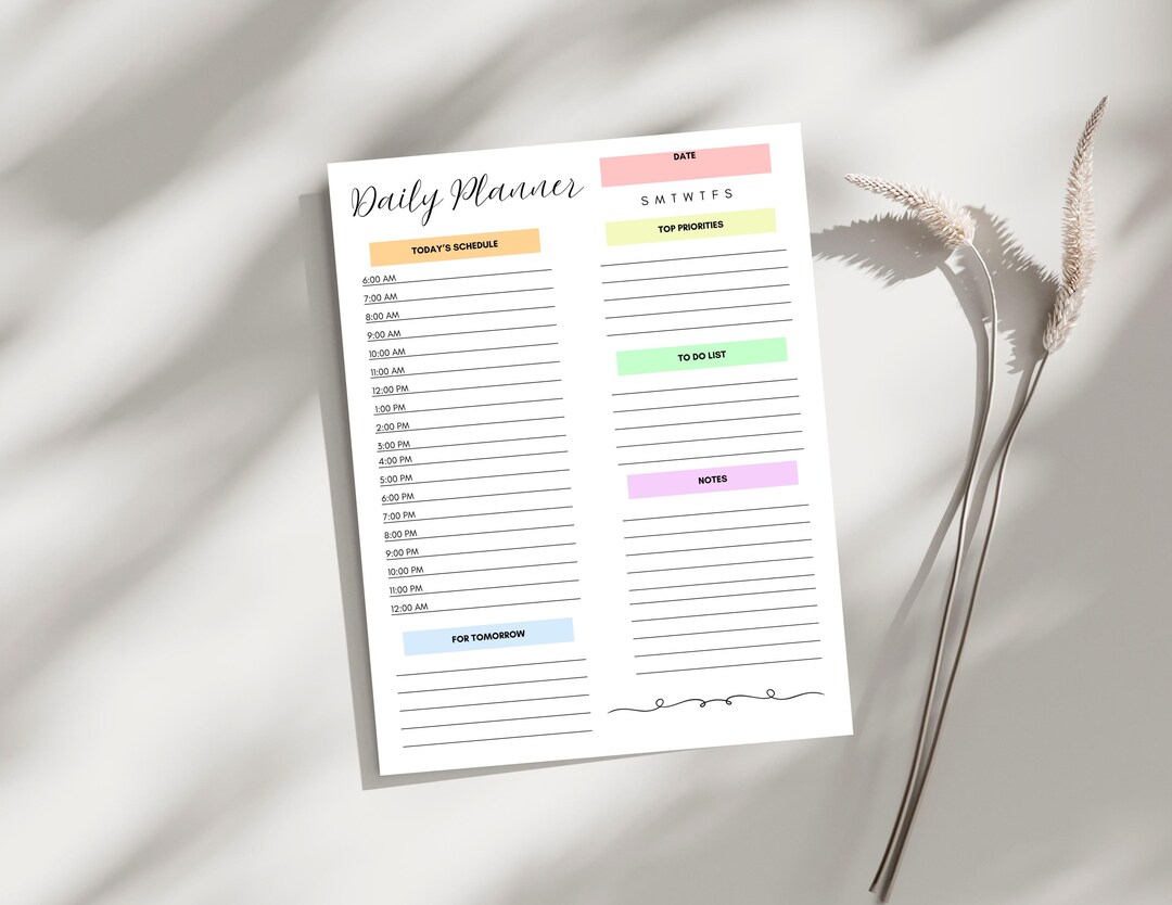 Pastel Daily Planner Printable – 8.5"x11" Ready to Print PDF – Hourly ...