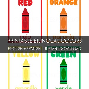 Colors Flashcards In ENGLISH and SPANISH | Early Learning | Digital Classroom Dispay | Bilingual Poster | 11 Colors | PDF Instant Download
