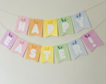 Pastel Easter Banner - Bunny Ears Letter Banner - Easter Party Printable - Happy Easter Pennant - Instant Download - 5"x6.5" Flag Bunting
