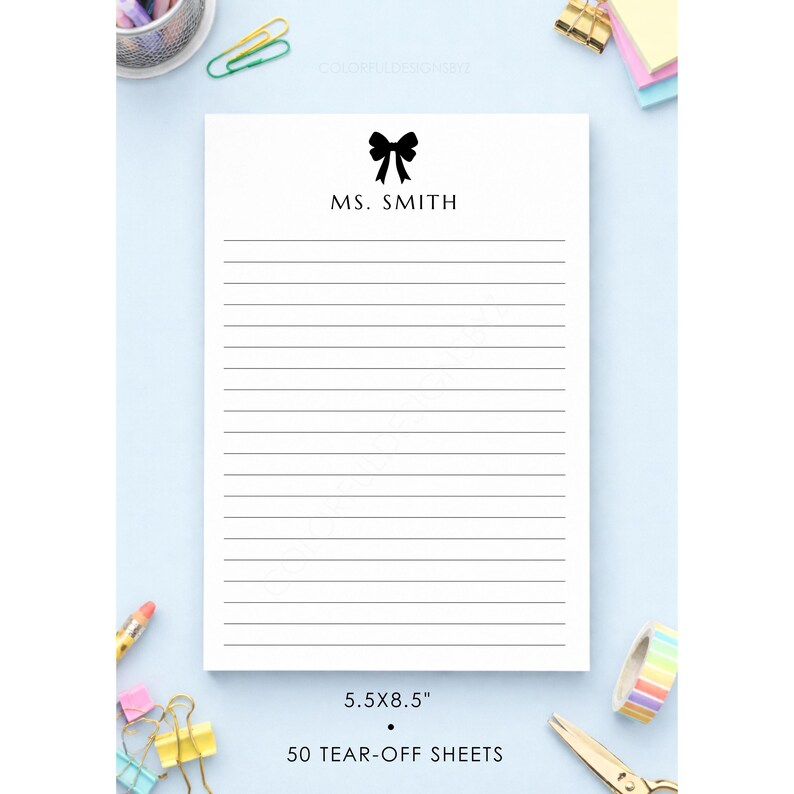 Personalized Bow Notepad, Custom Name Stationery, Cute Gift Notepad - Etsy