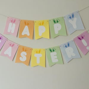 Faixa de Páscoa Pastel - Faixa de Letras com Orelhas de Coelho - Festa de Páscoa para Imprimir - Flâmula Feliz Páscoa - Download Instantâneo - Bandeirinhas de Bandeira de 5" x 6,5"