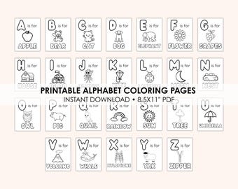 Alphabet Coloring Pages | ABC Printable Coloring Book | Preschool & Kindergarten Activity | Homeschool Learning | 26 Page PDF Download