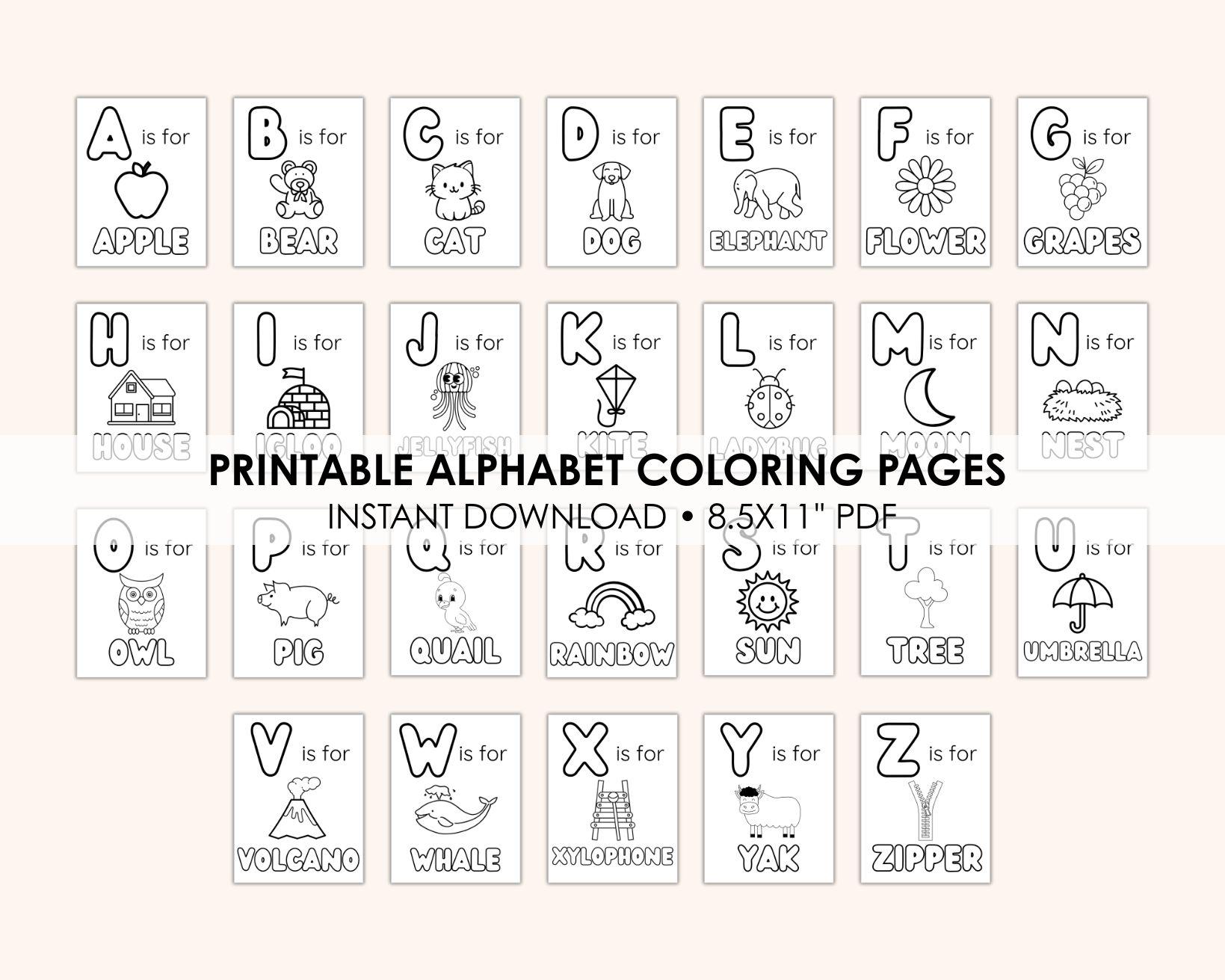 Alphabet Coloring Pages | ABC Printable Coloring Book | Preschool ...