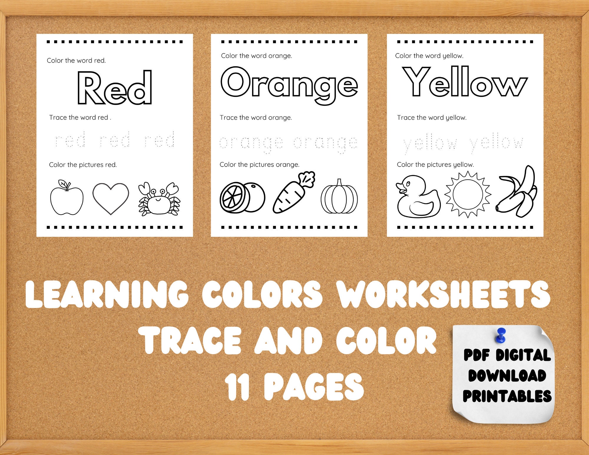 Printable Color Words Trace and Color Worksheet, 11 Page PDF Digital ...