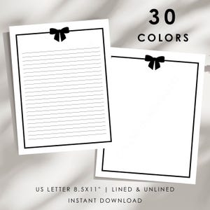Druckbares Briefpapier-Set mit Schleifenmotiv | Liniertes und unliniertes Digitalpapier | 30 Farben | 8,5 x 11 Zoll (21,6 x 27,9 cm) PDF-Schreibpapier | Sofort-Download
