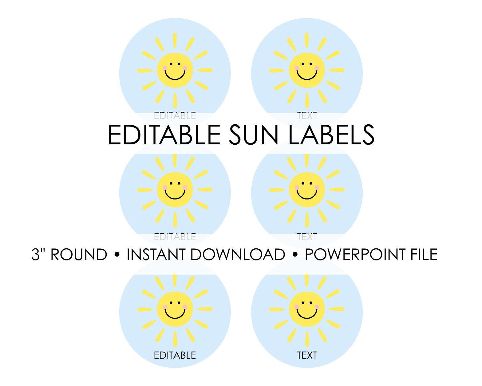 Editable Sun-Themed Labels - 3" Round Tags - Instant Download PowerPoint Template