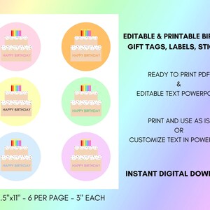 Bewerkbare verjaardagsstickers, tags en labels | Aanpasbare tekst | Afdrukbare pdf en PowerPoint