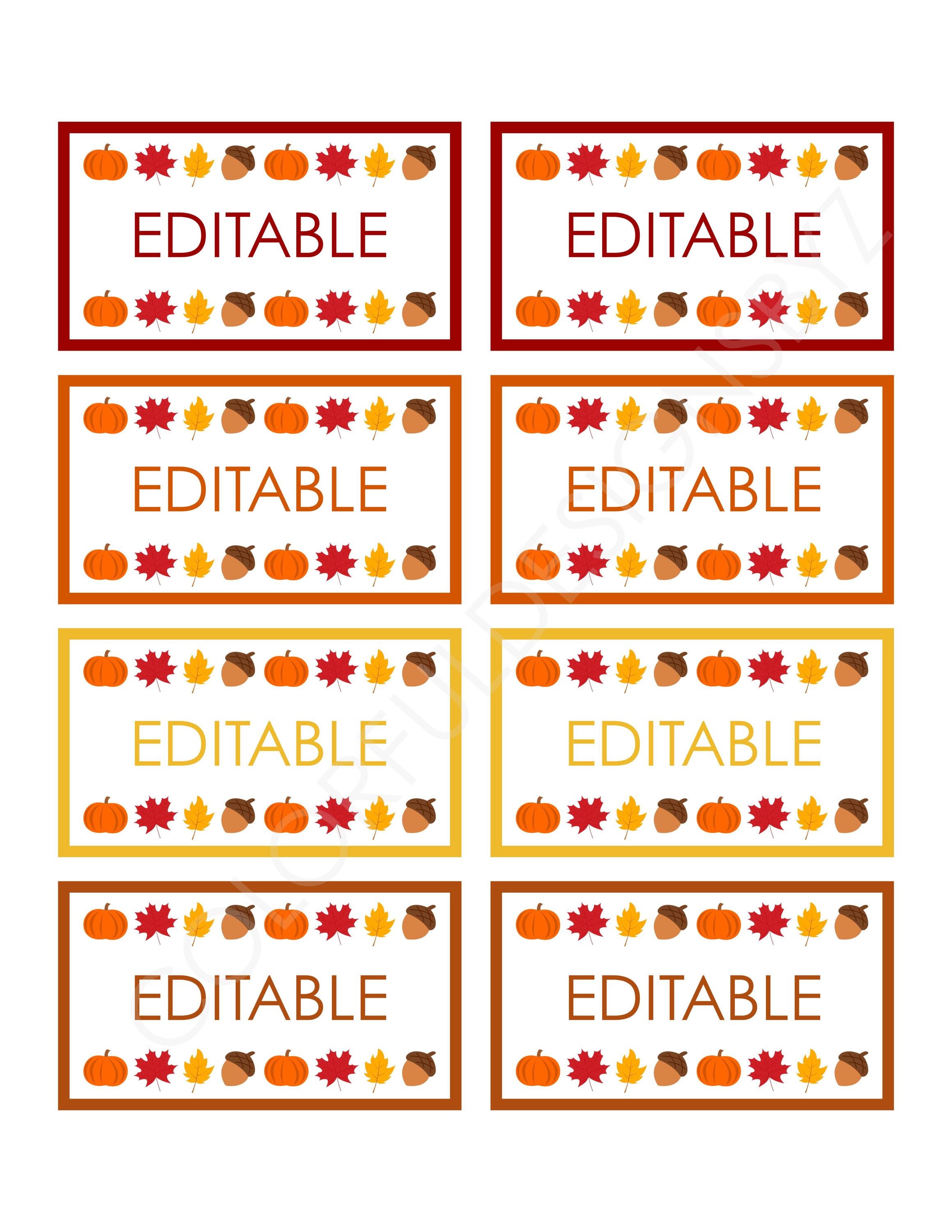 Fall Labels Printable Editable Fall Labels Printable | 3.5x2” Tags | DIY Name Tags, Food ...