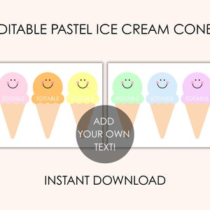 Editable Ice Cream Cone Name Tags – Pastel Printable Summer Labels, 3 Per Page, PDF + PowerPoint, Classroom Decor, Bulletin Board, Party Tag