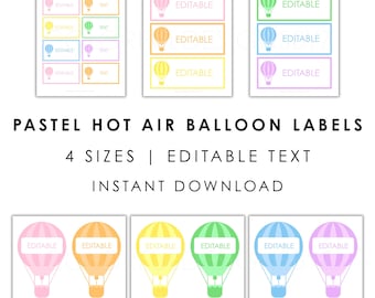 Editable Hot Air Balloon Classroom Labels | Pastel Decor Printable | Cubby Bin Desk Labels | Name Tags Template | PowerPoint & PDF Download