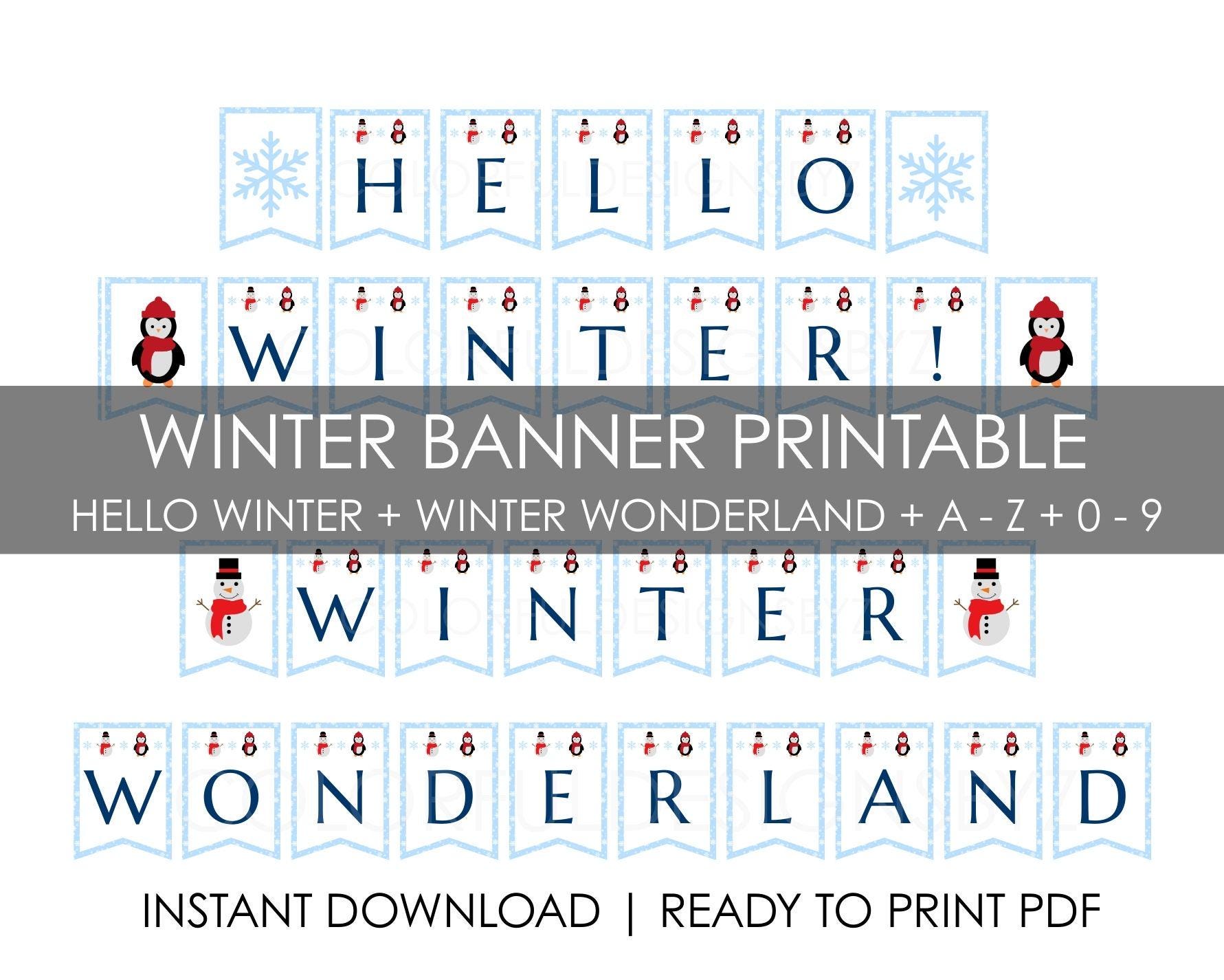 winter banner printable decor | hello winter + winter wonderland +