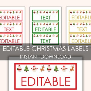 Christmas Labels, Name Tags, Desk Plates Printable | 7x3&quot; Editable PowerPoint & PDF | Holiday Classroom, Gift, Party Favor Tags Download