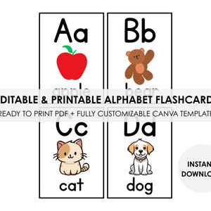 Schede didattiche stampabili con l'alfabeto / Decorazioni per l'aula dalla A alla Z / Modello Canva modificabile e PDF / Schede didattiche per la scuola materna e l'istruzione parentale