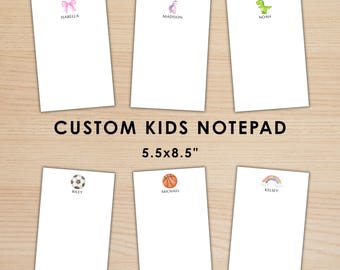 Personalized Kids Notepad, Custom Name Stationery Pad, Cute Watercolor Notebook, Girls Boys Gift, Lined Unlined, 5.5x8.5