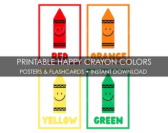 Crayon Color Posters & Flashcards | Printable Preschool Classroom Decor | Kids Learning Colors Chart | 11 Colors | 8.5"x11" PDF Download
