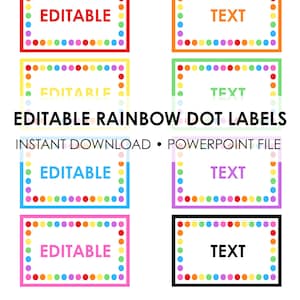 Rainbow Dot Printable Name Tags | Editable | Bright + Pastel | Customizable Labels for Classroom, Organization, Parties | Instant Download