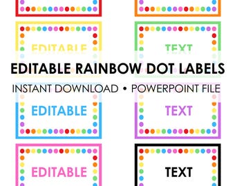 Rainbow Dot Printable Name Tags | Editable | Bright + Pastel | Customizable Labels for Classroom, Organization, Parties | Instant Download