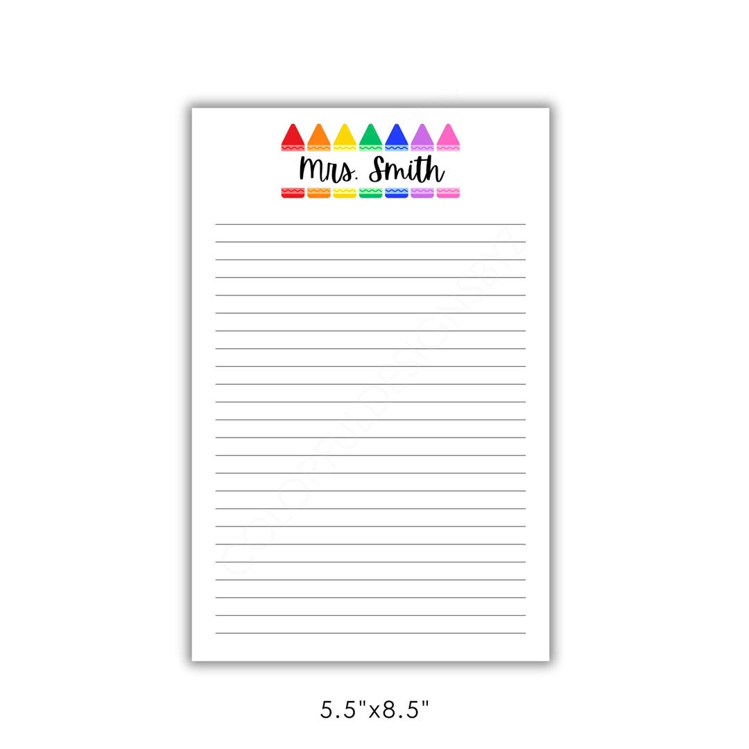 Custom Teacher Notepad, Personalized Name Lined Pad, 5.5x8.5 Stationery ...
