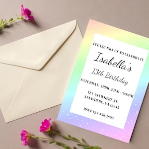 Editable Rainbow Sparkles Birthday Invitation | Digital Birthday Party Invite | Printable Girl Birthday Invitation | Canva Template Download