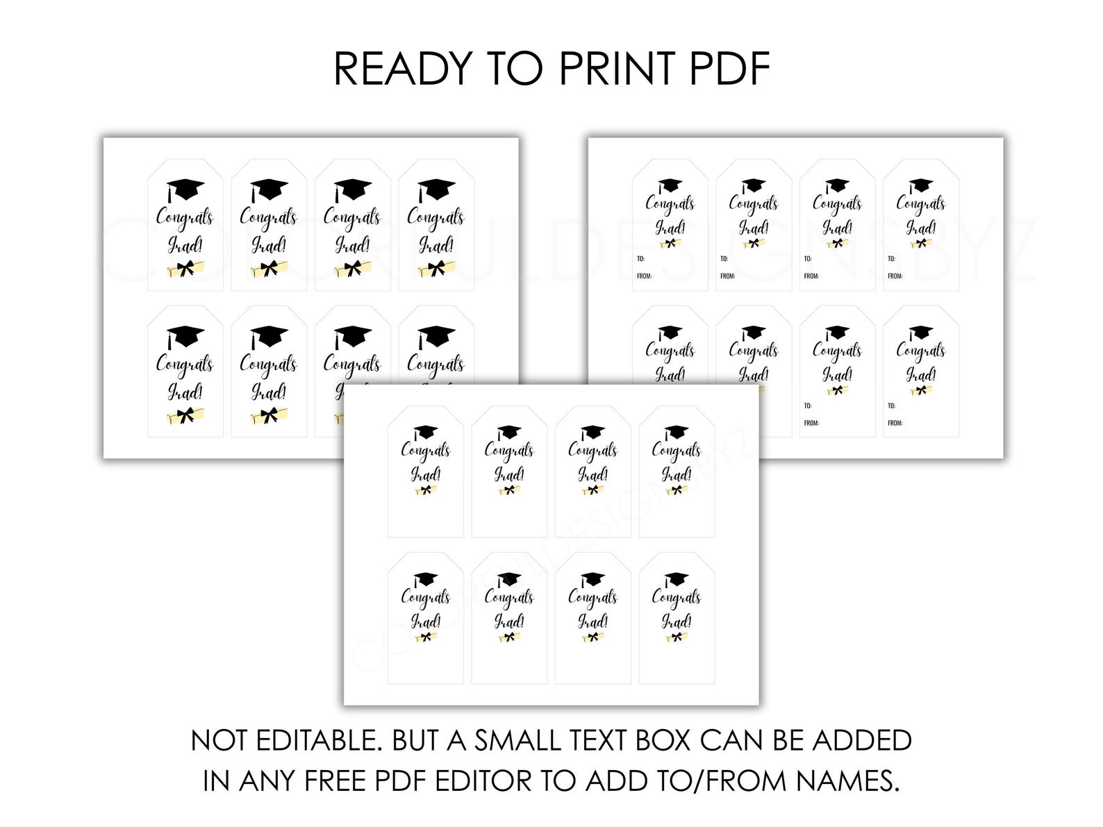 Congrats Grad Gift Tags, Printable Graduation Tags PDF, Instant ...