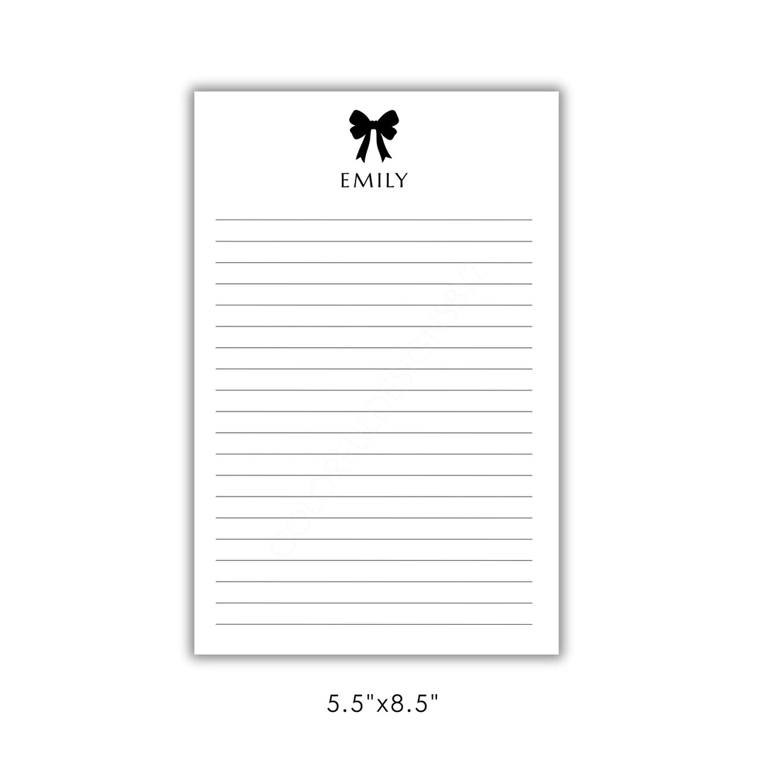 Personalized Bow Notepad, Custom Name Stationery, Cute Gift Notepad - Etsy