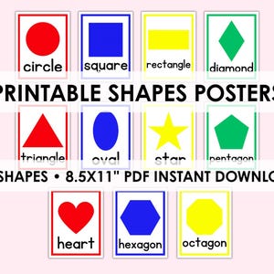 Formes imprimables de cartes/posters | Apprentissage précoce | Formes d'apprentissage | Décoration de salle de classe | Présentoir de classe | Téléchargement PDF | Pleine page 8,5 x 11 po.