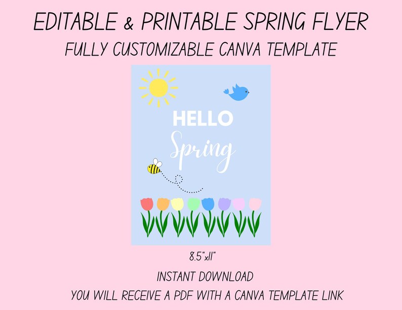 Editable Spring Flyer Canva Template – Hello Spring Sign – Printable ...
