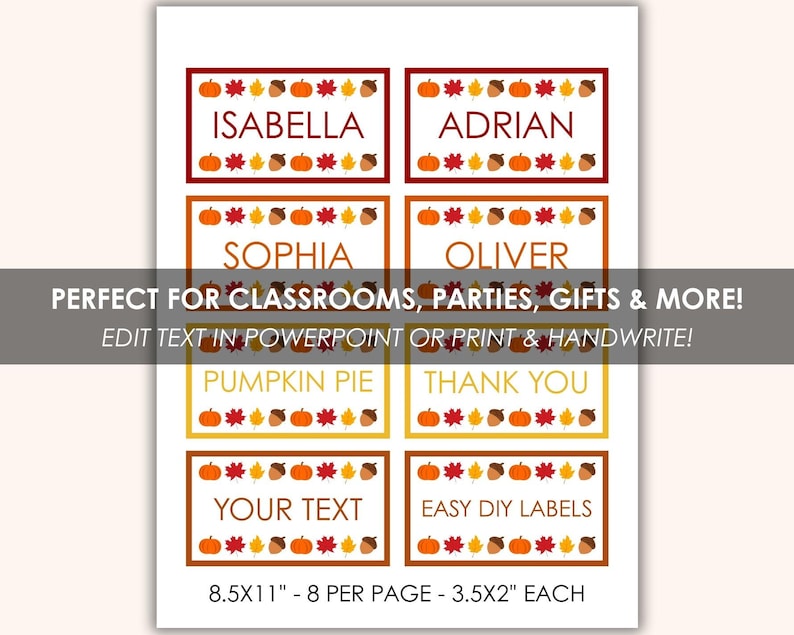 Fall Labels Printable Editable Fall Labels Printable | 3.5x2” Tags | DIY Name Tags, Food ...