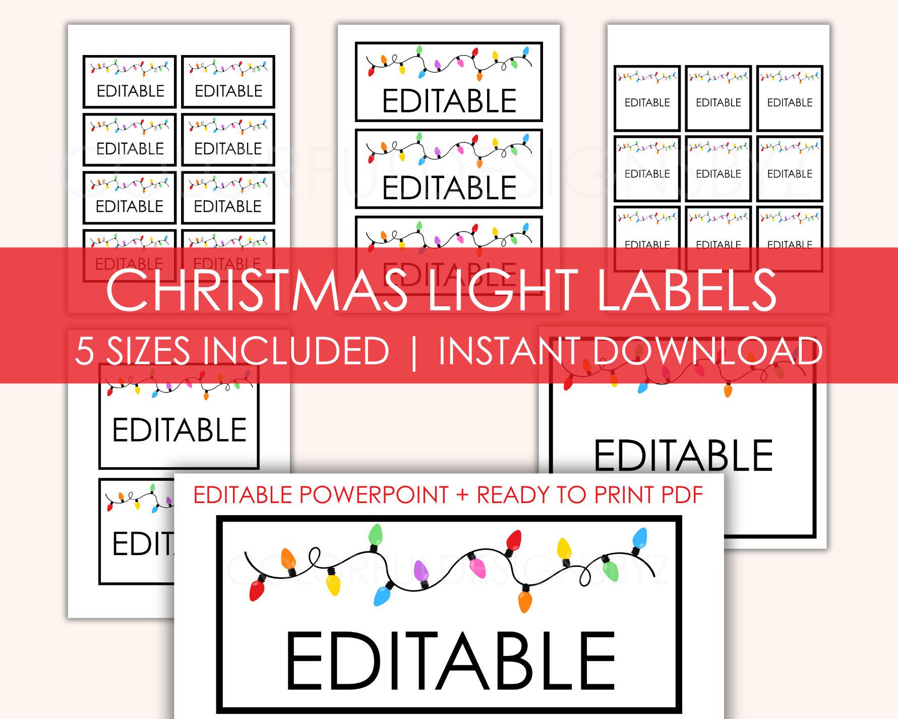 Christmas Lights Editable Labels, Tags & Signs | 5 Sizes Printable ...