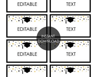 Editable Graduation Labels Template – 8 Per Page, 3.5x2 – Instant Download, Class of 2025 – Printable Favor Tags, PowerPoint Editable Text
