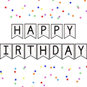 Happy Birthday Girlande zum ausdrucken - Bunte Polka Dot Party Wimpelkette, DIY Geburtstagsdekoration, Party Dekor, Geburtstagsschild- PDF Download