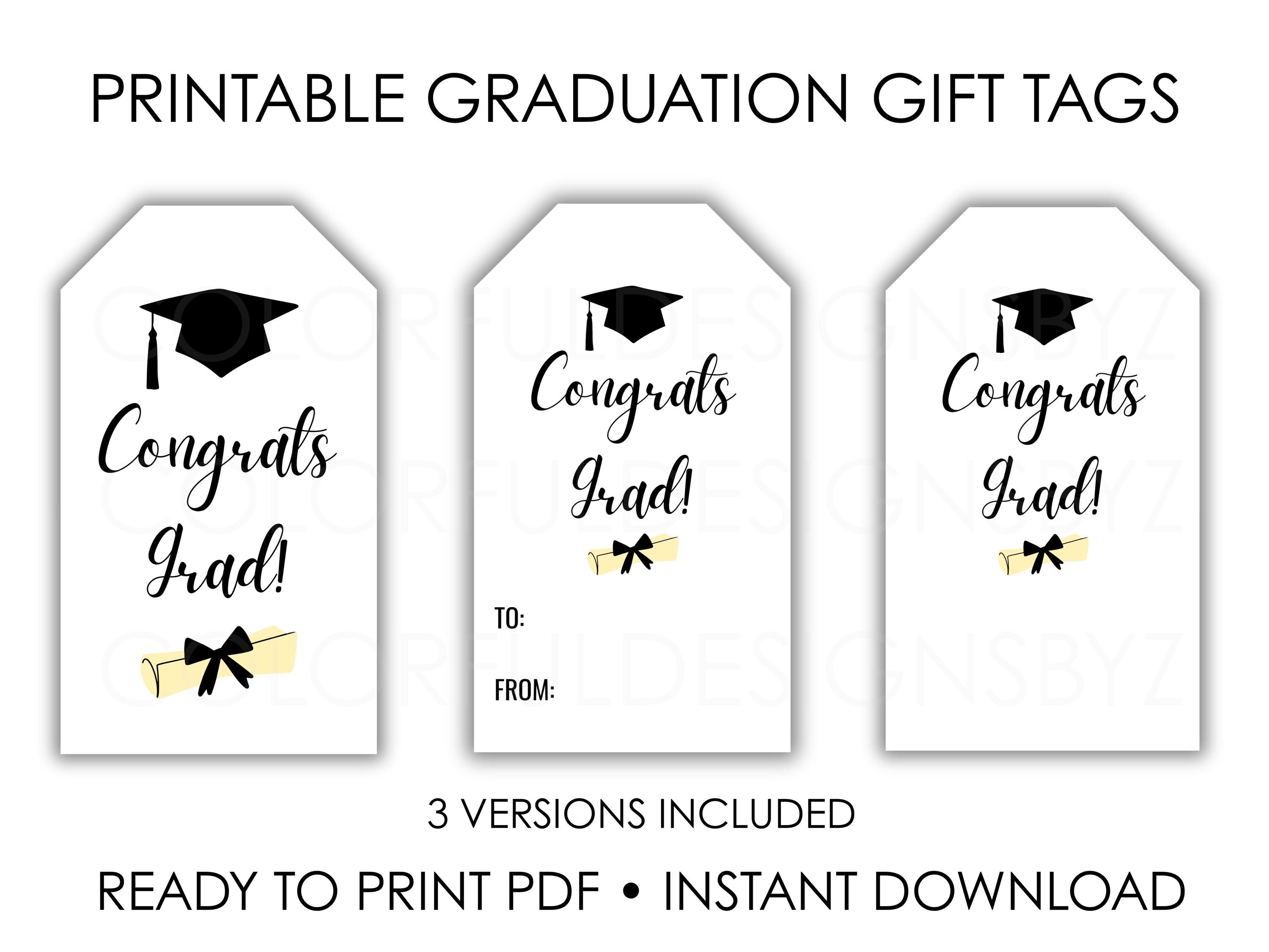 Congrats Grad Gift Tags, Printable Graduation Tags PDF, Instant ...