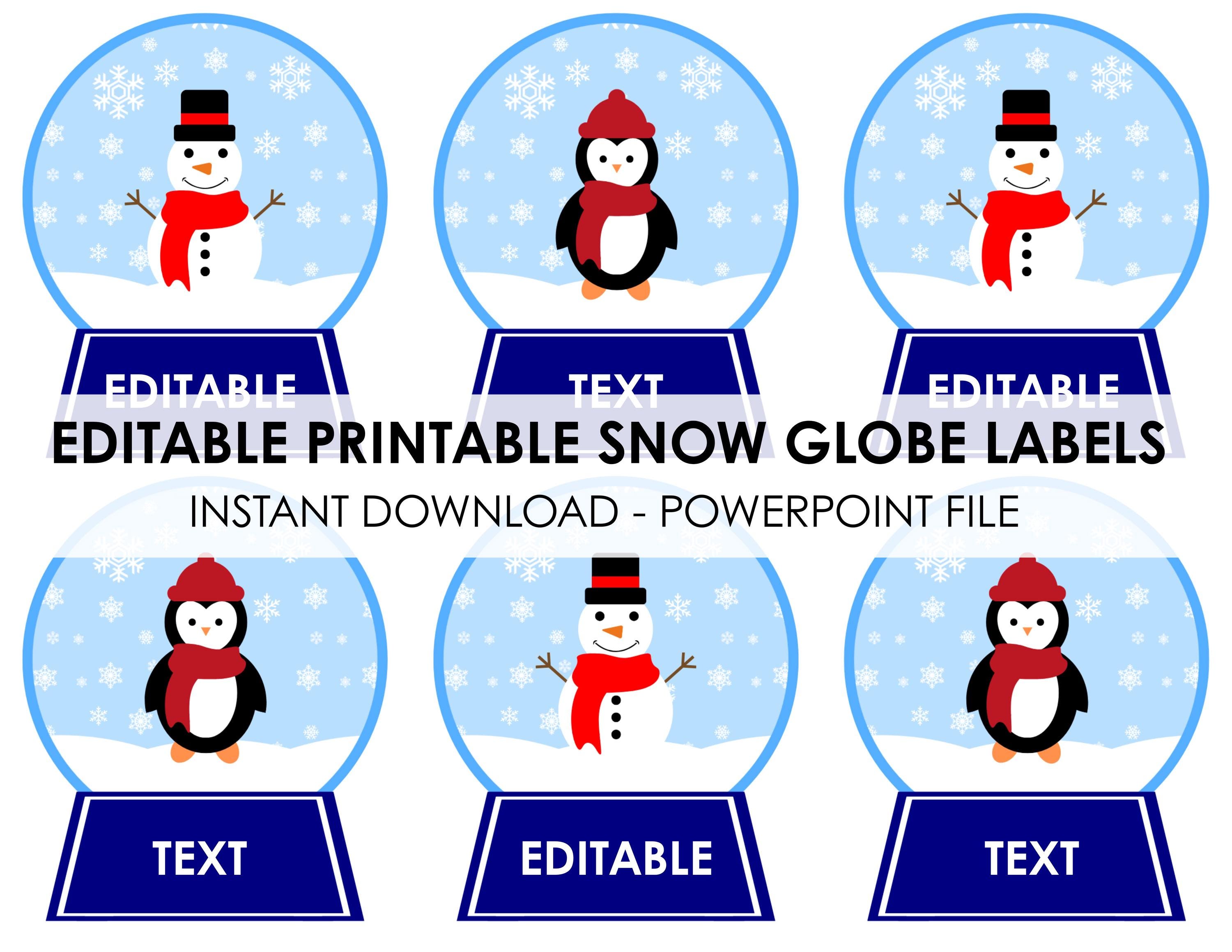 snowman & penguin snow globe tags – editable – printable for
