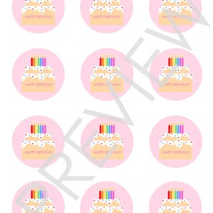Bewerkbare verjaardagstaartstickers |  Aanpasbare tekst | Afdrukbare bedankkaartjes | Gelukkige verjaardagslabels | DIY Direct downloaden pdf en pptx