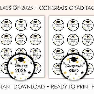 Autocollants de remise des diplômes de la promotion 2025 - Étiquettes rondes imprimables de 5 cm - Étiquettes de félicitations pour les diplômés - Étiquettes de cadeaux de remise des diplômes - PDF prêtes à imprimer