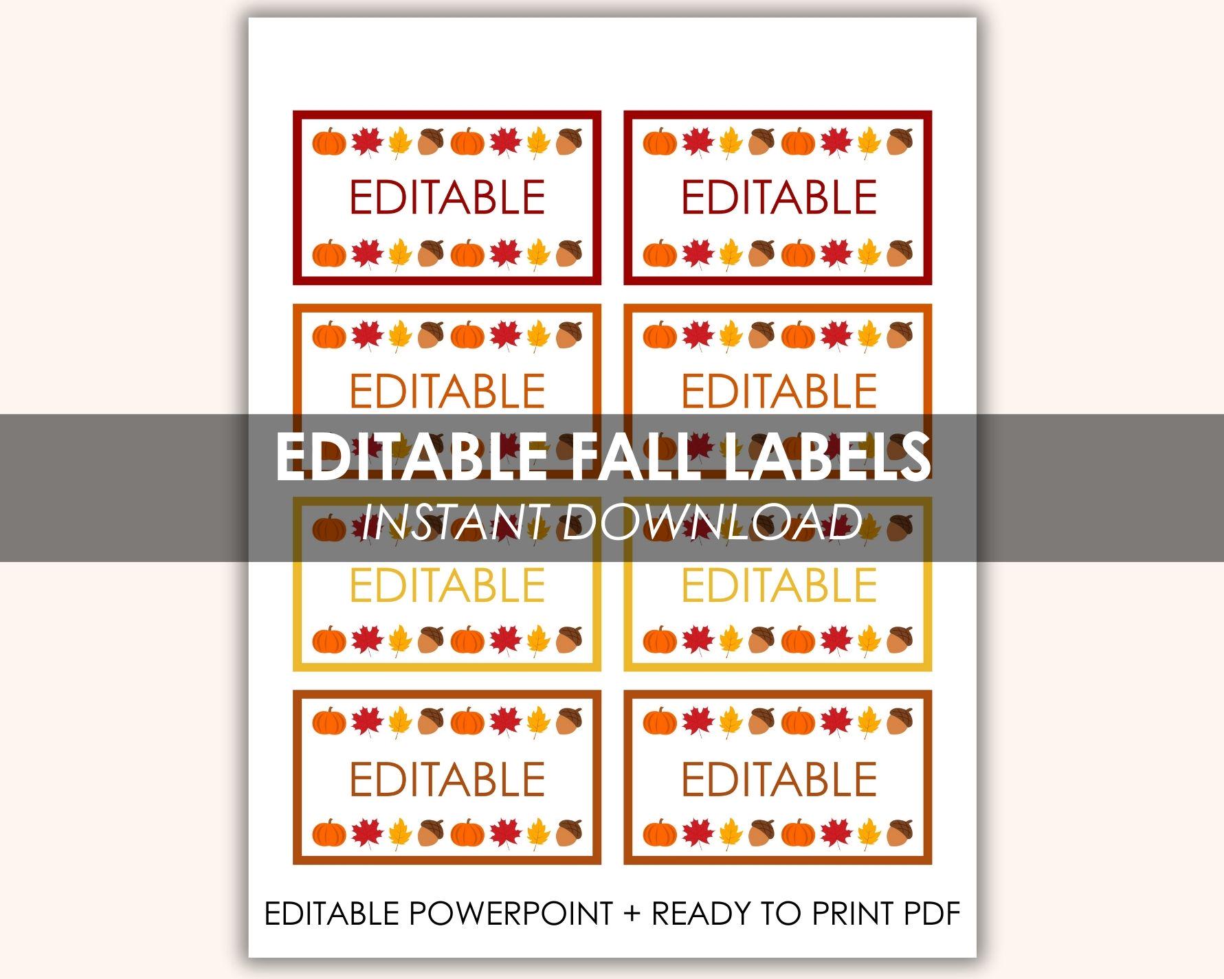 Fall Labels Printable Editable Fall Labels Printable | 3.5x2” Tags | DIY Name Tags, Food ...