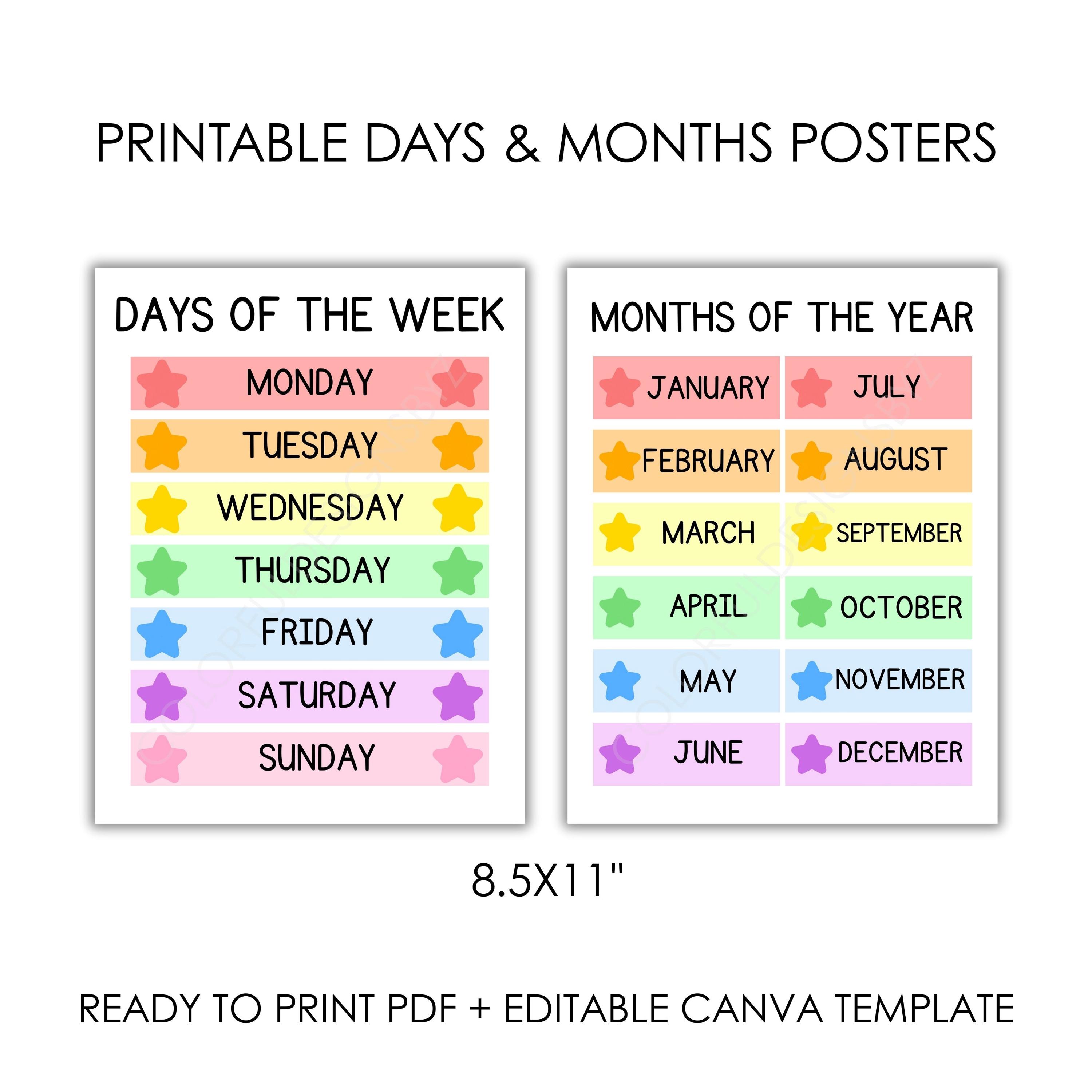 Days of the Week & Months of the Year Posters | 8.5